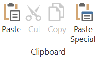 Clipboard Ribbon contains all various icons that are flat design and represent Paste, Cut, Copy, and Paste Special. 